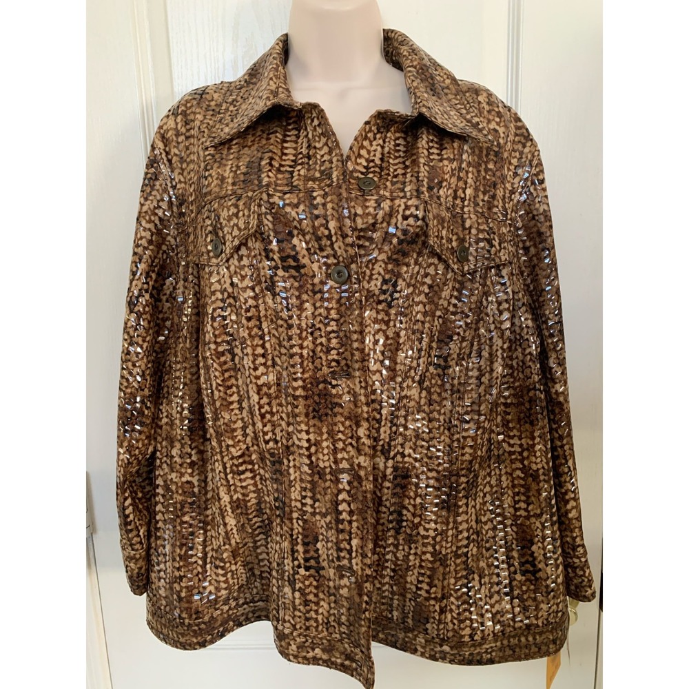 Ruby Rd. Woman Jacket Size 20W Brown Hues Snake‎ Like Design Elegant Fancy